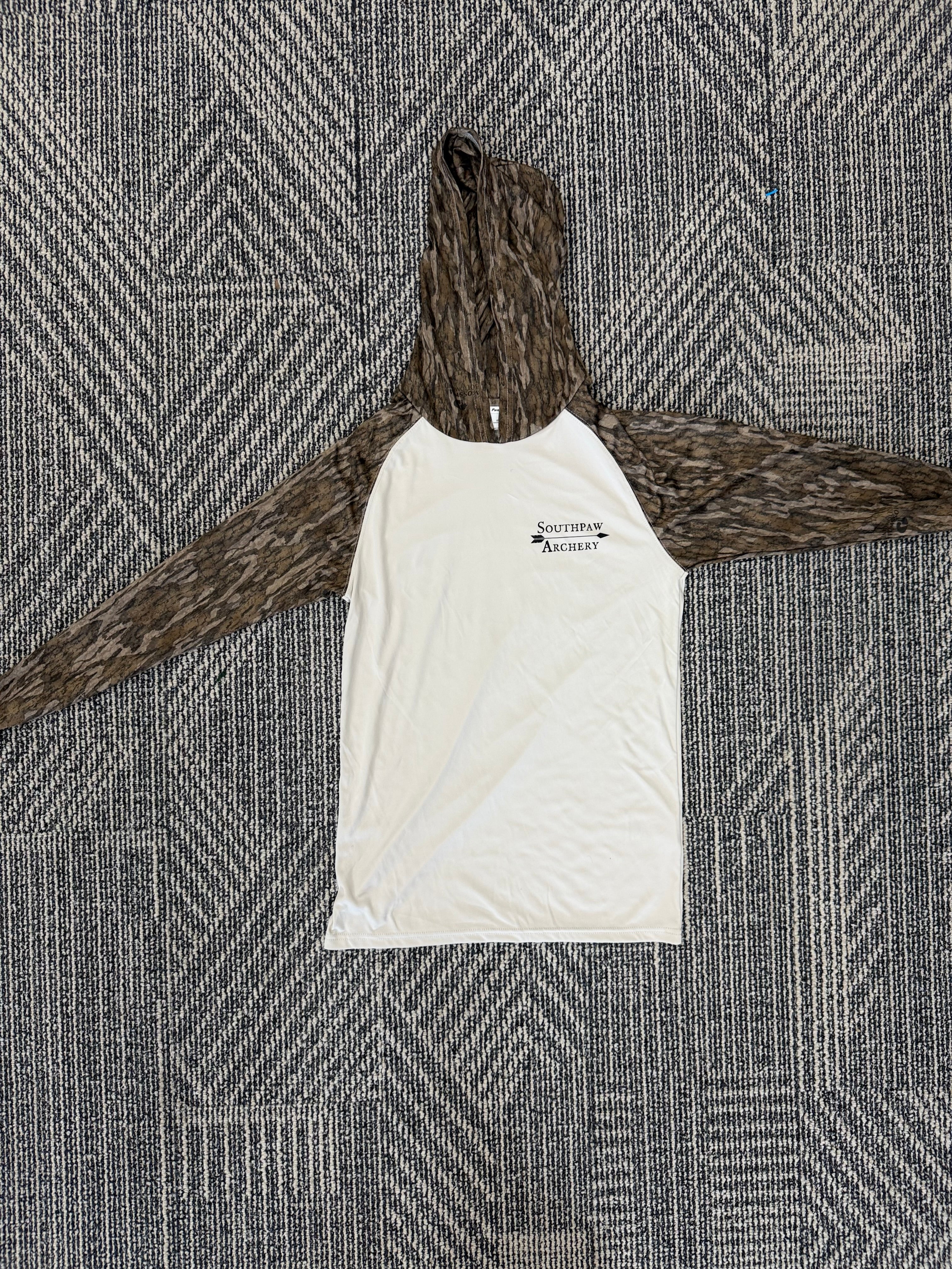Performance Dry-Fit long sleeve shirt with Hood- light khaki core and camo arms and hood